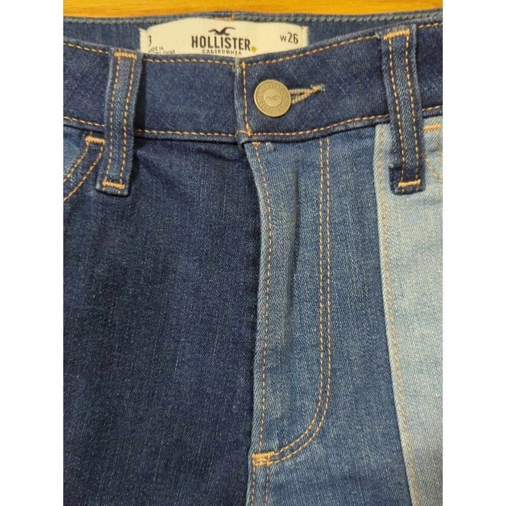 New Hollister Women's Size 26" Curvy High Rise Denim Shorts Patchwork 3" Inseam - Picture 2 of 6
